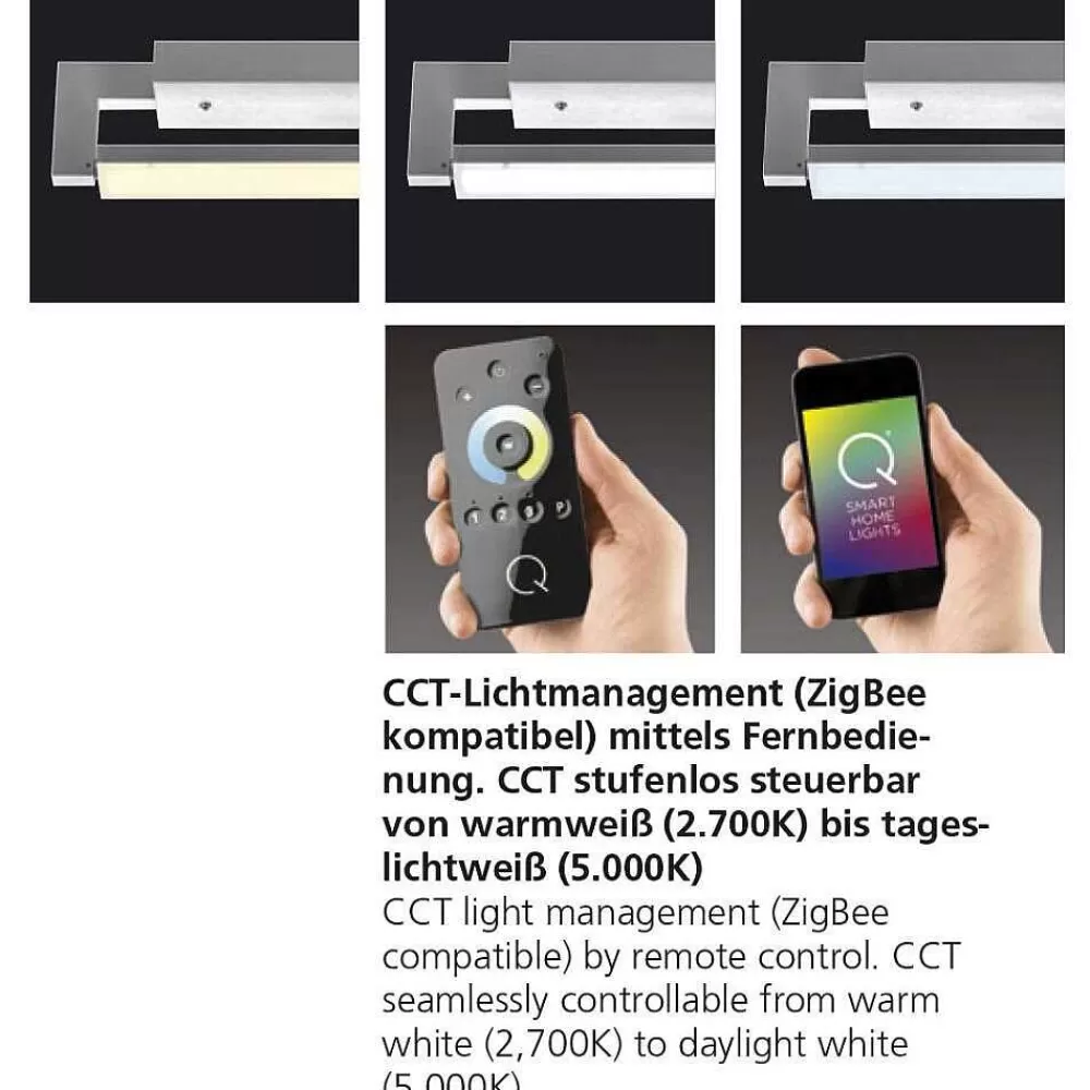 Paul Neuhaus Q-Serie Applique Murale / Plafonnier Paul Neuhaus Q-Matteo Led Aluminium, 2 Lumieres, Telecommandes