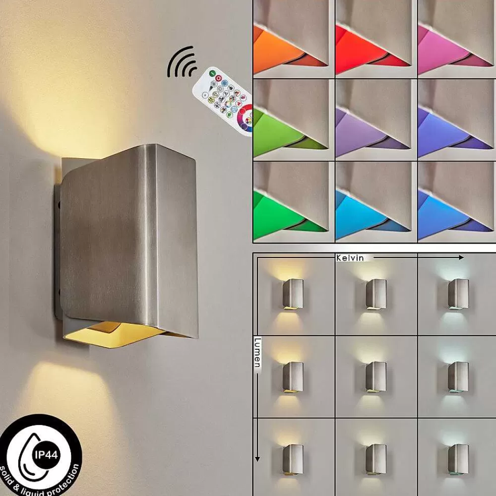 hofstein Applique Murale D'Exterieur Bafueiras Led Nickel Mat, Blanc, 1 Lumiere, Telecommandes, Changeur De Couleurs