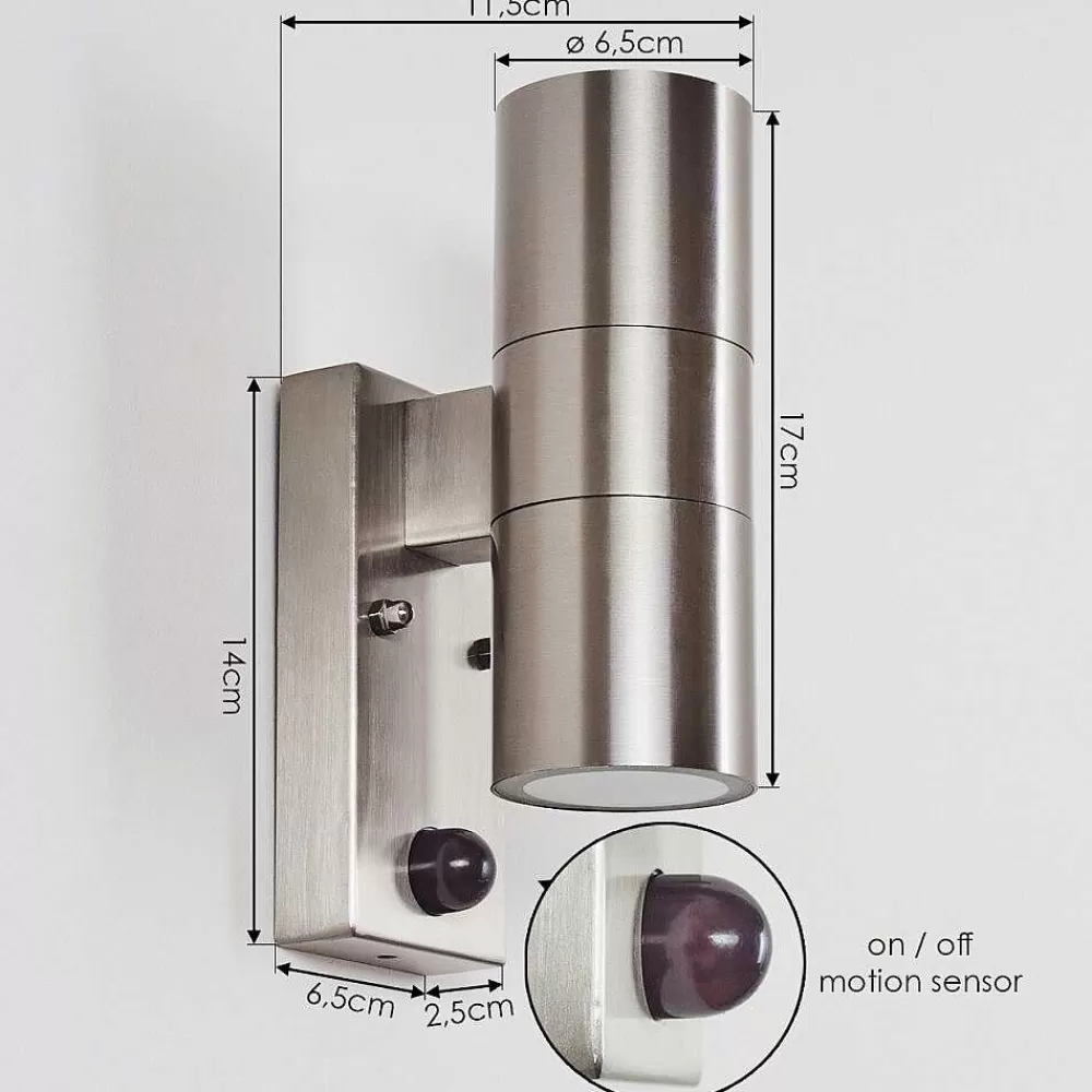 hofstein Applique Murale D'Exterieur Bessiebelle Acier Inoxydable, 2 Lumieres, Detecteur De Mouvement