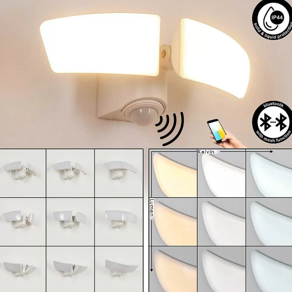 hofstein Applique Murale D'Exterieur Carnetin Led Blanc, 2 Lumieres, Detecteur De Mouvement