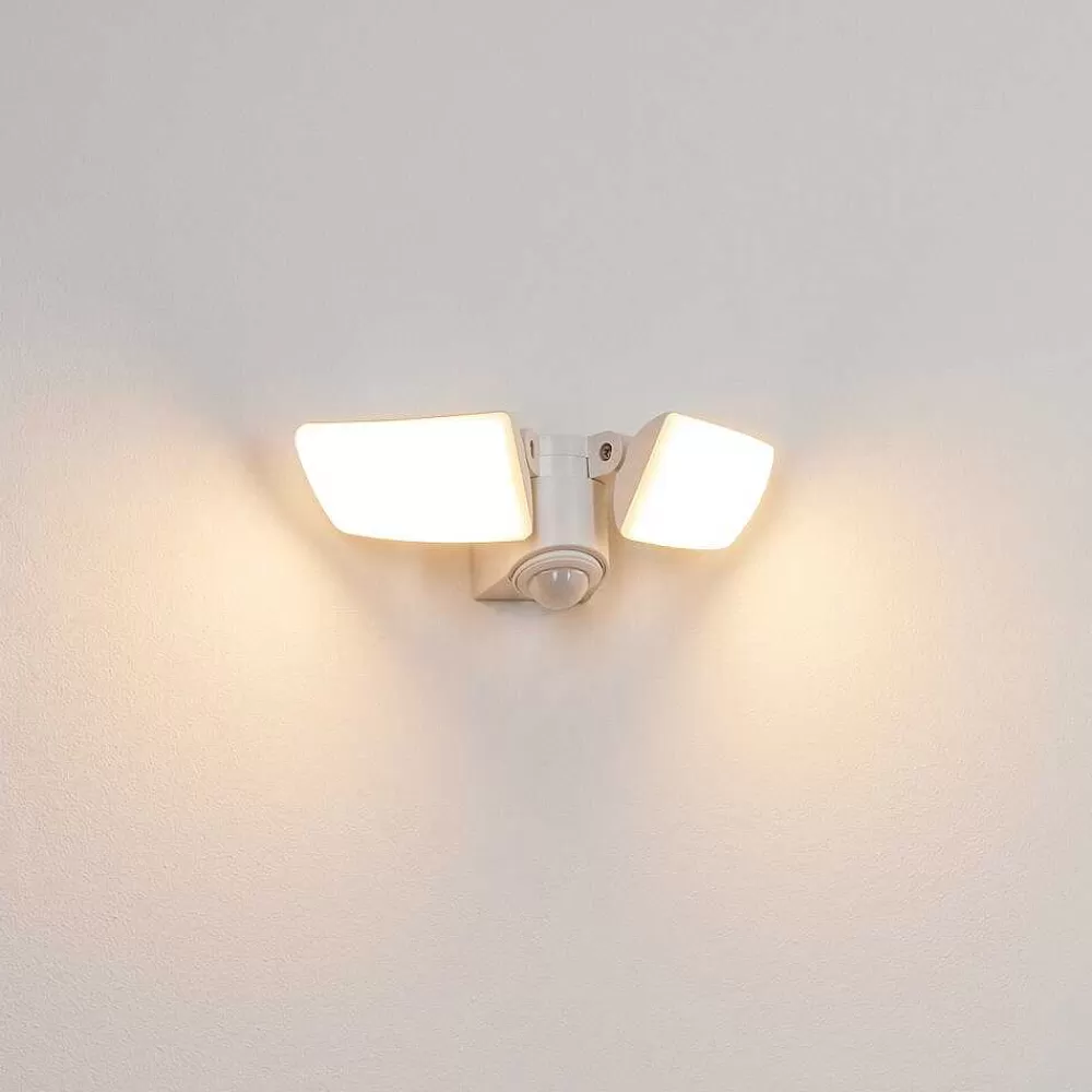 hofstein Applique Murale D'Exterieur Carnetin Led Blanc, 2 Lumieres, Detecteur De Mouvement