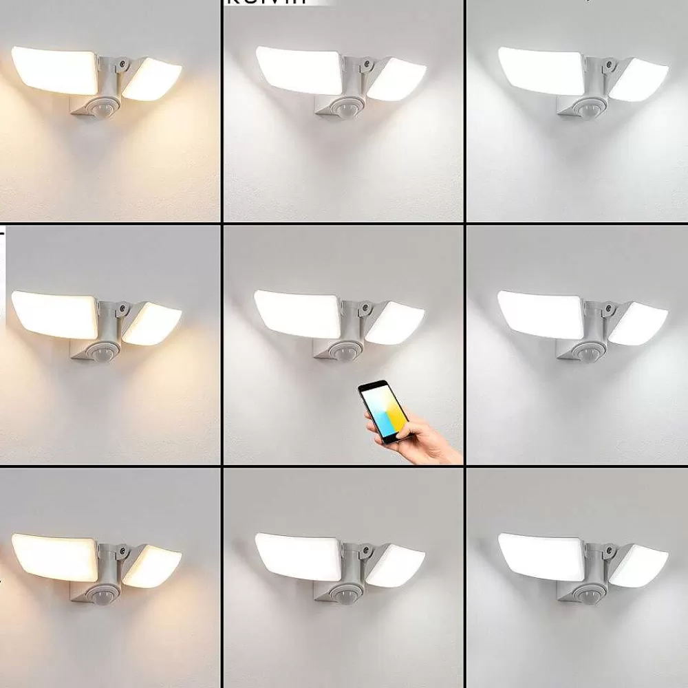 hofstein Applique Murale D'Exterieur Carnetin Led Blanc, 2 Lumieres, Detecteur De Mouvement