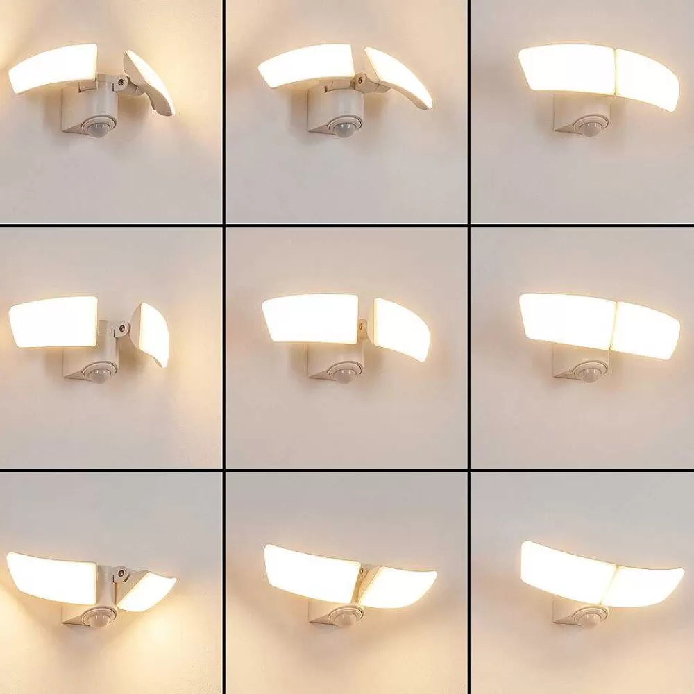 hofstein Applique Murale D'Exterieur Carnetin Led Blanc, 2 Lumieres, Detecteur De Mouvement