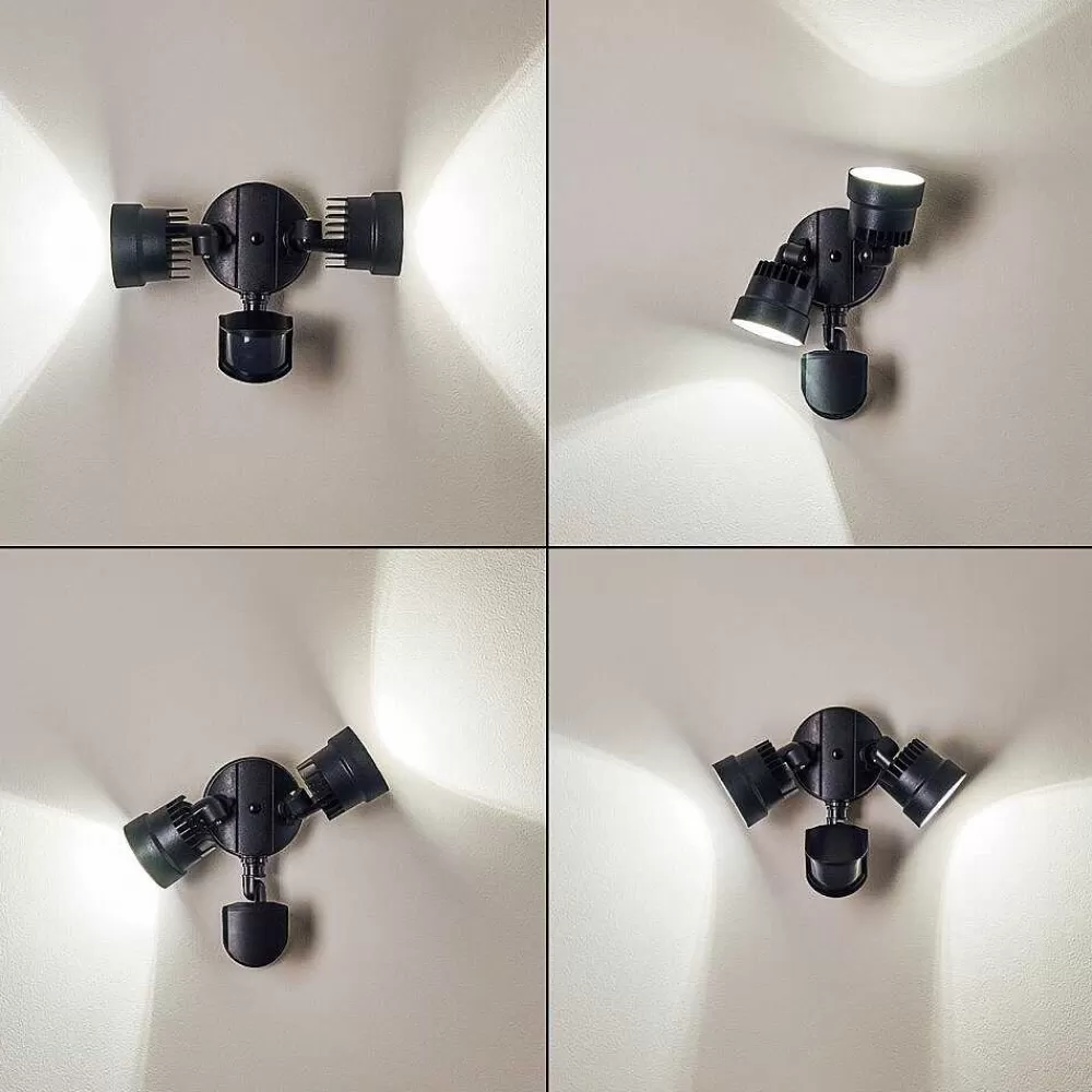hofstein Applique Murale D'Exterieur Emmerlev Led Noir, 2 Lumieres, Detecteur De Mouvement