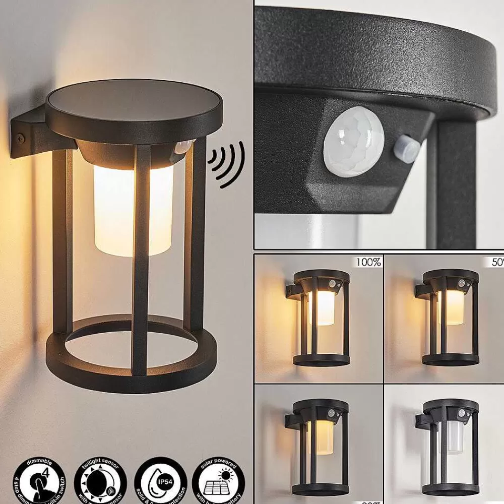 hofstein Applique Murale D'Exterieur Lokpano Led Noir, 1 Lumiere, Detecteur De Mouvement, Changeur De Couleurs