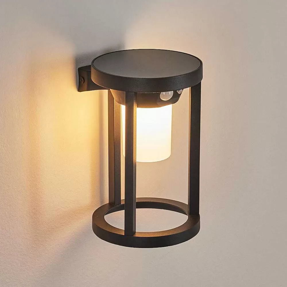 hofstein Applique Murale D'Exterieur Lokpano Led Noir, 1 Lumiere, Detecteur De Mouvement, Changeur De Couleurs