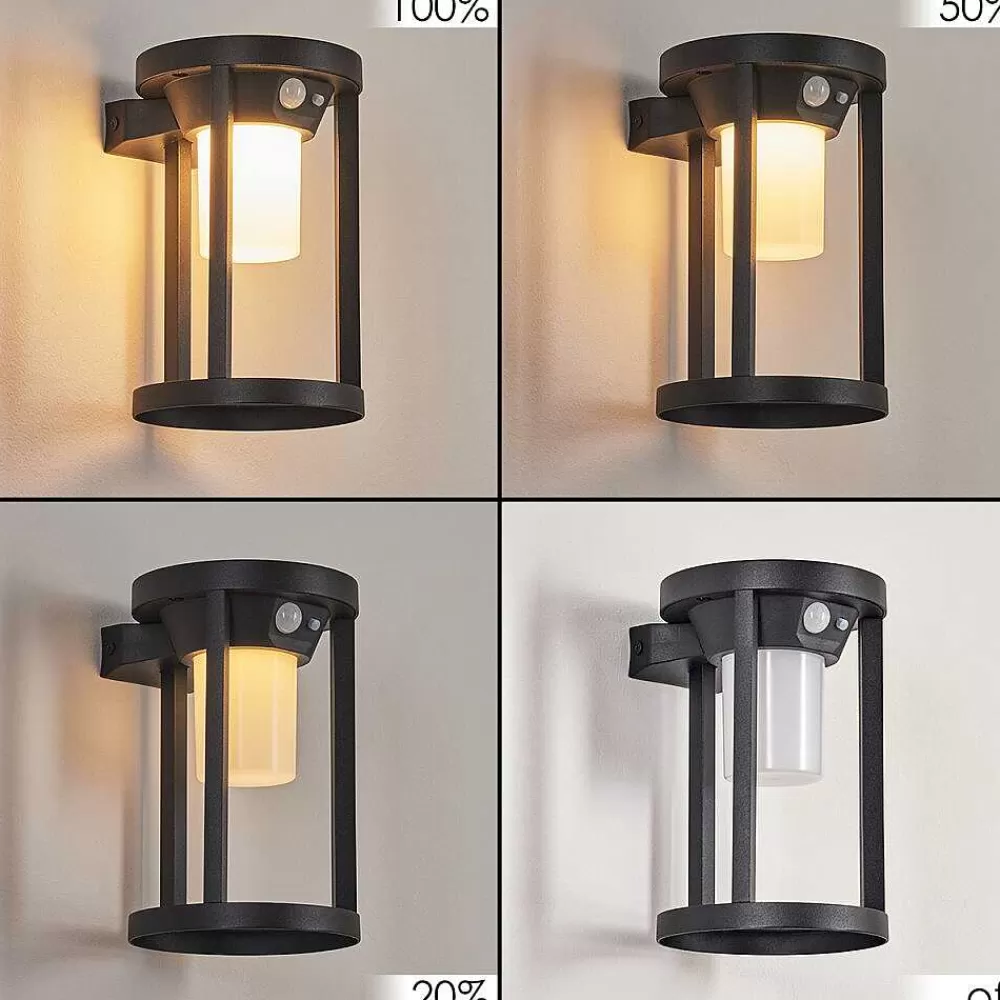 hofstein Applique Murale D'Exterieur Lokpano Led Noir, 1 Lumiere, Detecteur De Mouvement, Changeur De Couleurs