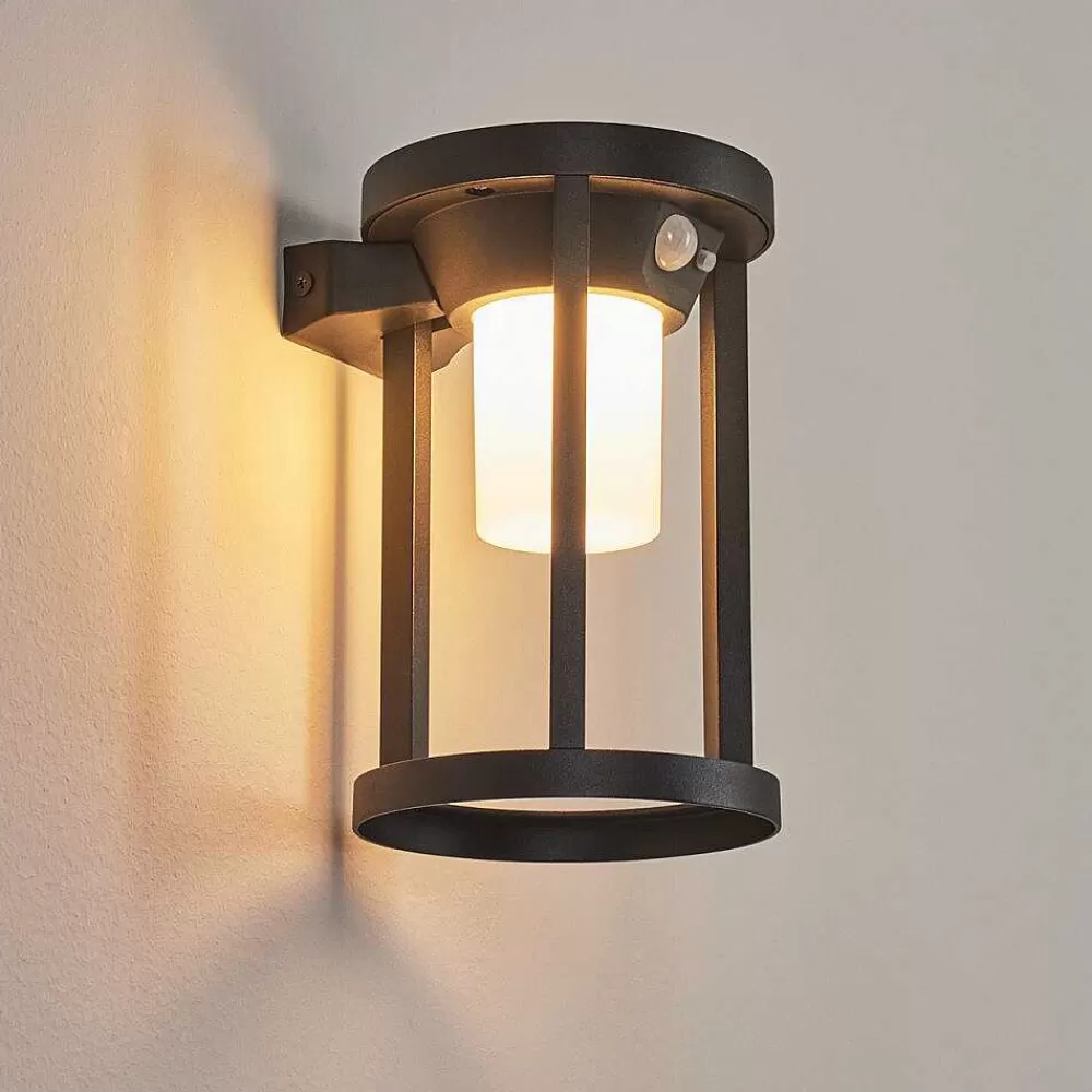 hofstein Applique Murale D'Exterieur Lokpano Led Noir, 1 Lumiere, Detecteur De Mouvement, Changeur De Couleurs