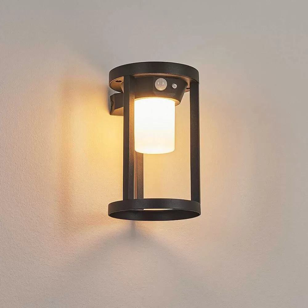 hofstein Applique Murale D'Exterieur Lokpano Led Noir, 1 Lumiere, Detecteur De Mouvement, Changeur De Couleurs