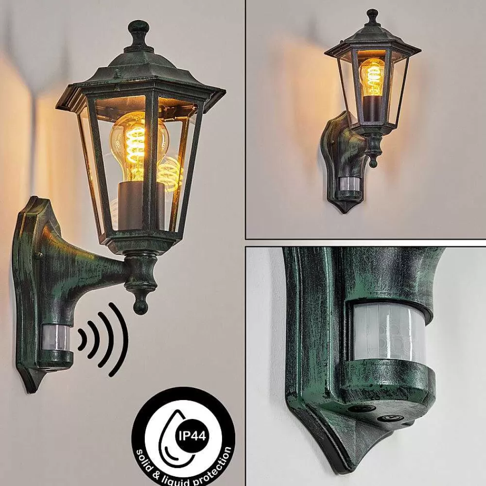 hofstein Applique Murale D'Exterieur Loria Vert, Noir, 1 Lumiere, Detecteur De Mouvement