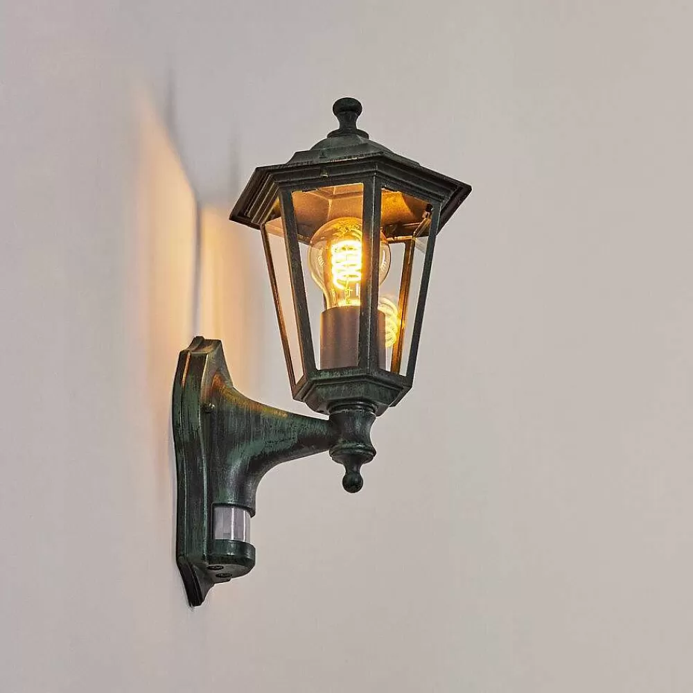 hofstein Applique Murale D'Exterieur Loria Vert, Noir, 1 Lumiere, Detecteur De Mouvement