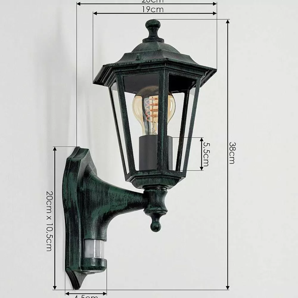 hofstein Applique Murale D'Exterieur Loria Vert, Noir, 1 Lumiere, Detecteur De Mouvement