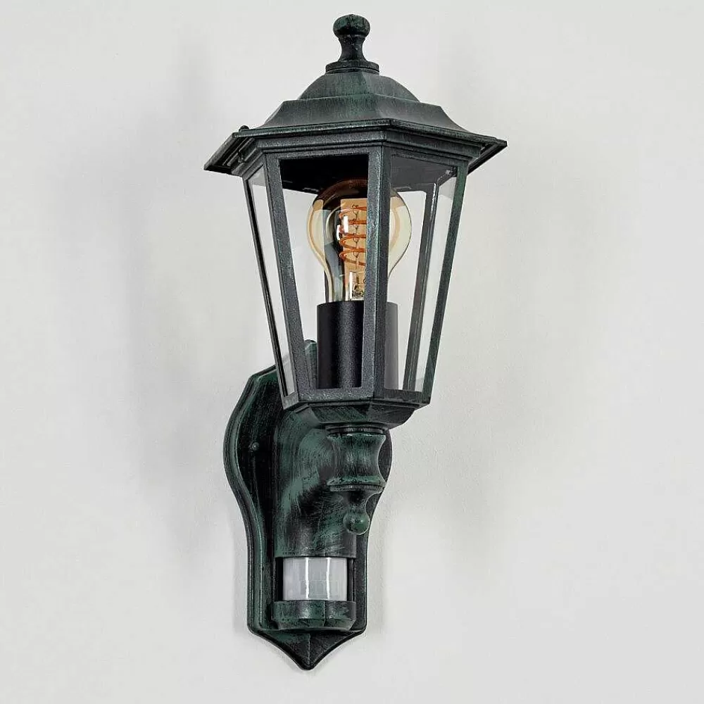 hofstein Applique Murale D'Exterieur Loria Vert, Noir, 1 Lumiere, Detecteur De Mouvement