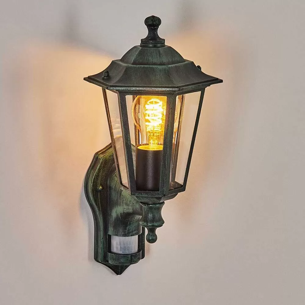 hofstein Applique Murale D'Exterieur Loria Vert, Noir, 1 Lumiere, Detecteur De Mouvement