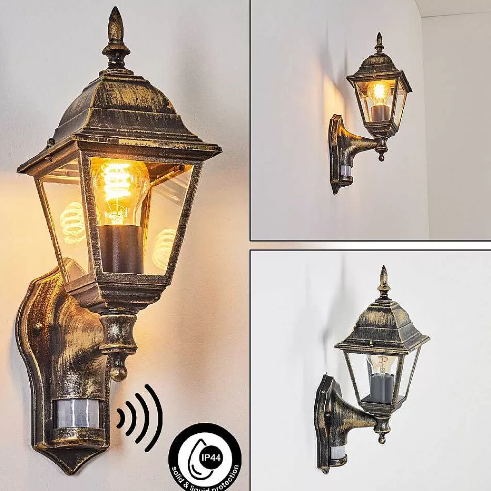 hofstein Applique Murale D'Exterieur Naofe Brun, Or, 1 Lumiere, Detecteur De Mouvement