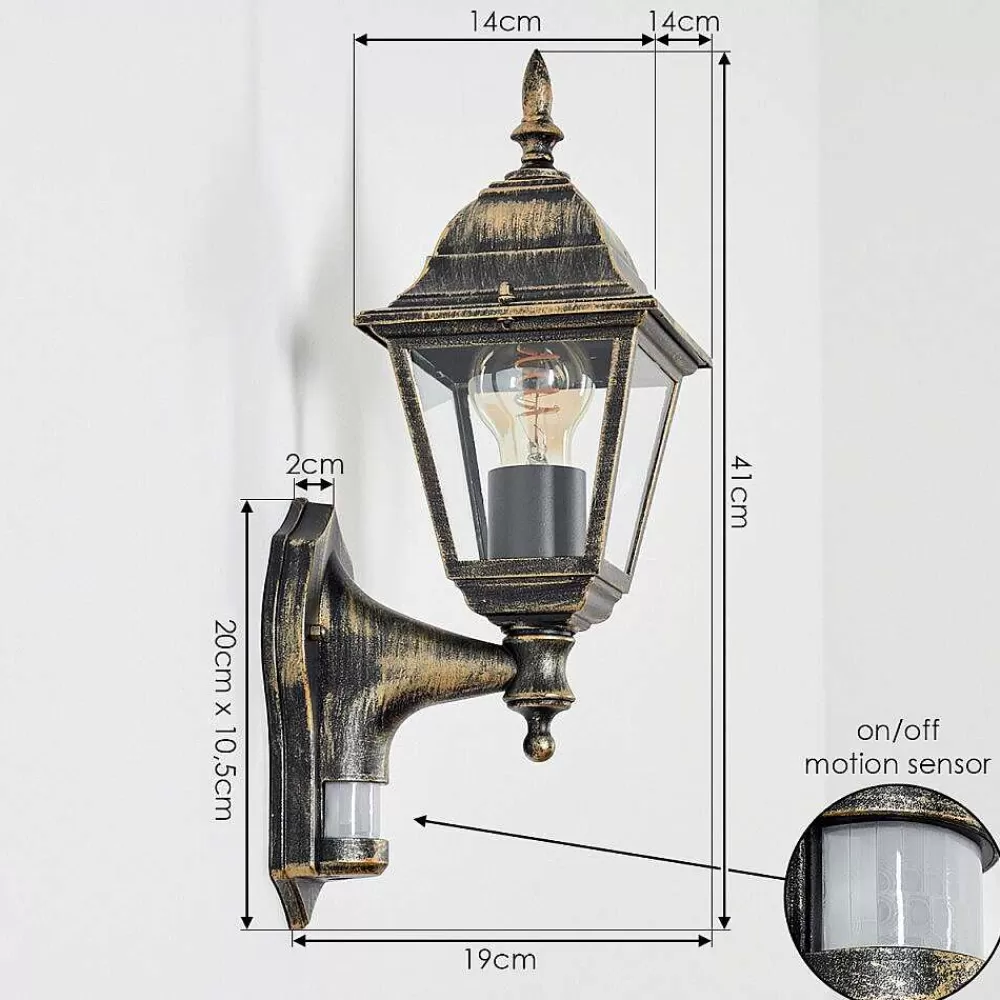 hofstein Applique Murale D'Exterieur Naofe Brun, Or, 1 Lumiere, Detecteur De Mouvement