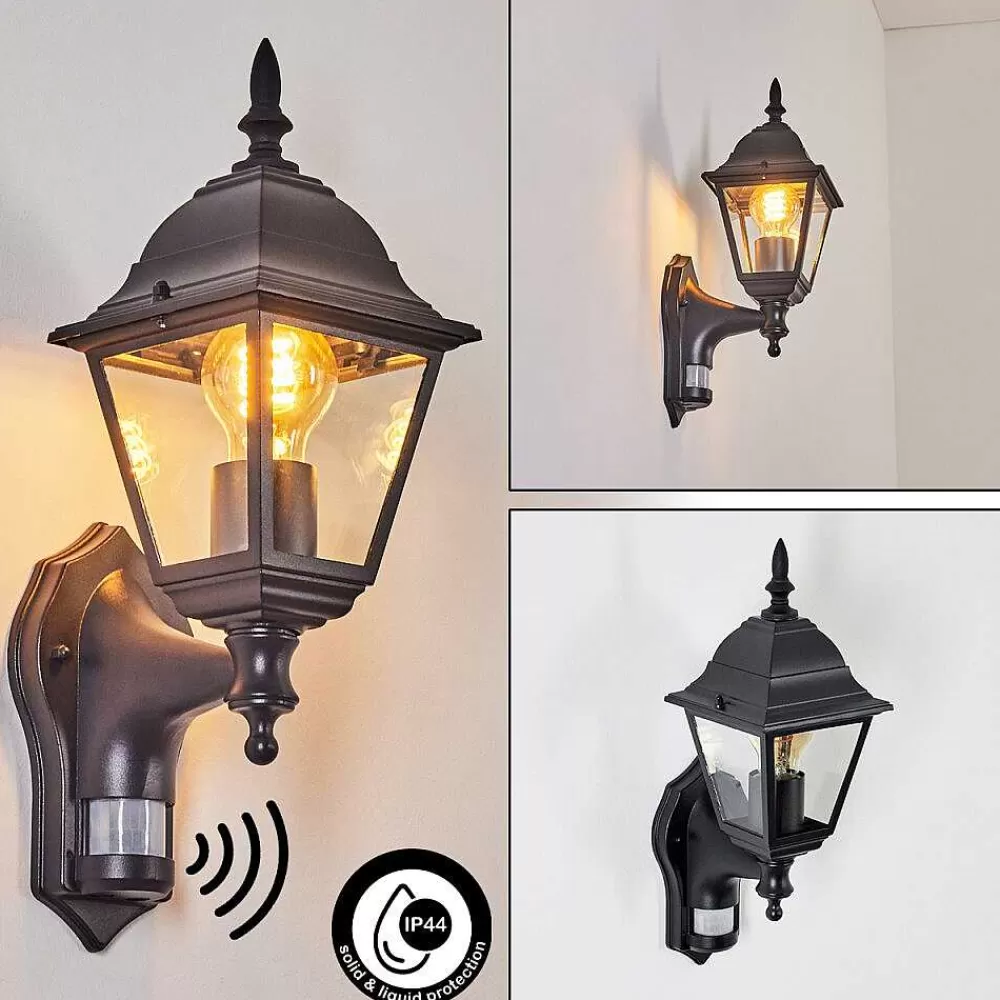 hofstein Applique Murale D'Exterieur Naofe Noir, 1 Lumiere, Detecteur De Mouvement