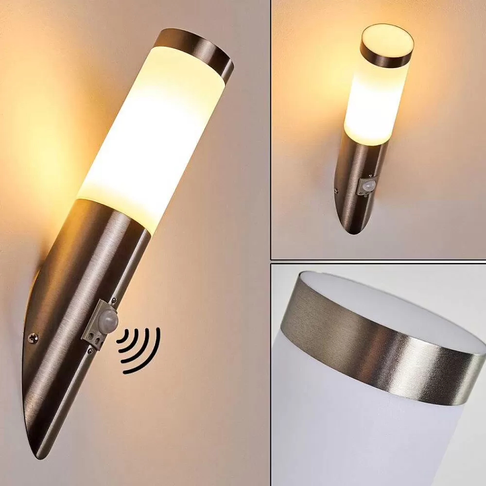 hofstein Applique Murale D'Exterieur Norburg Acier Inoxydable, 1 Lumiere, Detecteur De Mouvement