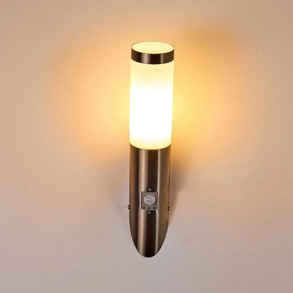 hofstein Applique Murale D'Exterieur Norburg Acier Inoxydable, 1 Lumiere, Detecteur De Mouvement