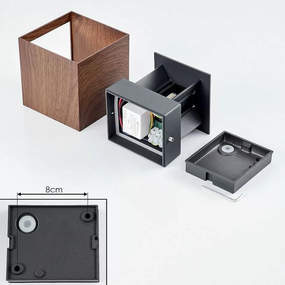 hofstein Applique Murale D'Exterieur Tamarin Led Anthracite, Brun, Couleur Bois, 1 Lumiere
