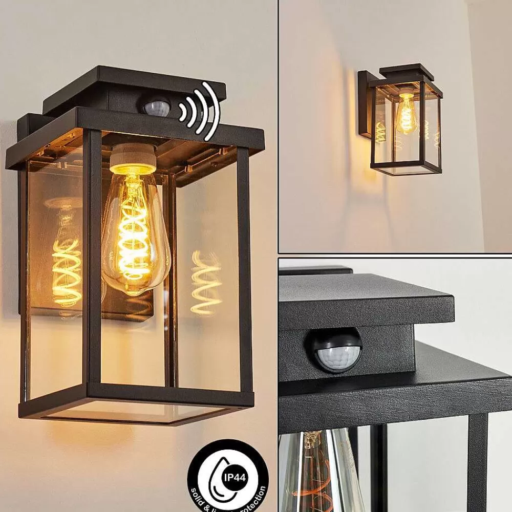 hofstein Applique Murale D'Exterieur Tieva Noir, 1 Lumiere, Detecteur De Mouvement