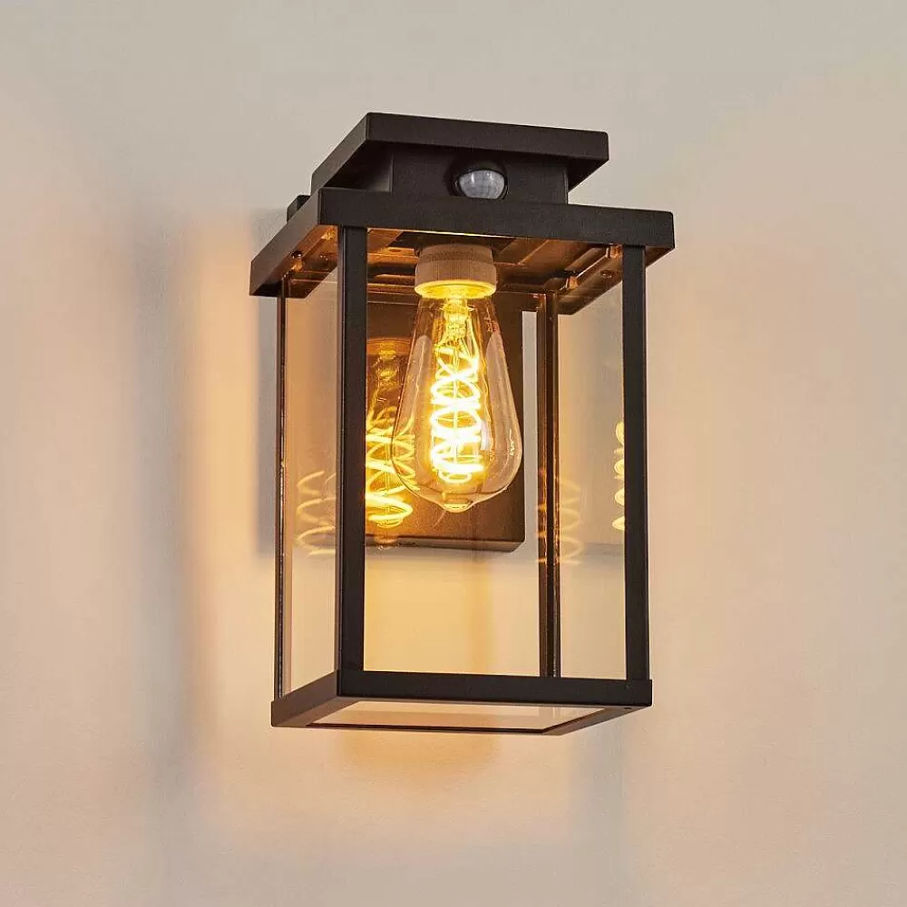 hofstein Applique Murale D'Exterieur Tieva Noir, 1 Lumiere, Detecteur De Mouvement