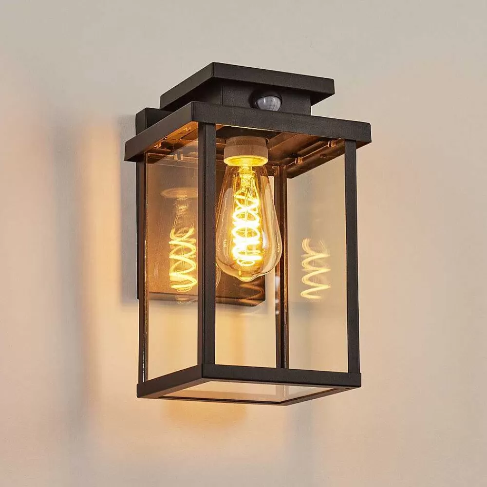 hofstein Applique Murale D'Exterieur Tieva Noir, 1 Lumiere, Detecteur De Mouvement