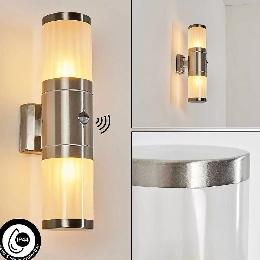 hofstein Applique Murale D'Exterieur Tolsona Acier Inoxydable, 2 Lumieres, Detecteur De Mouvement