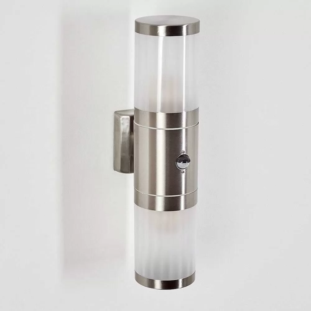 hofstein Applique Murale D'Exterieur Tolsona Acier Inoxydable, 2 Lumieres, Detecteur De Mouvement
