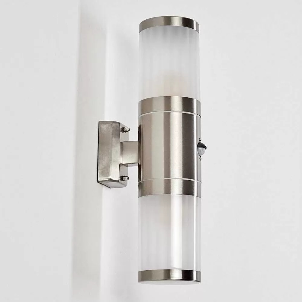 hofstein Applique Murale D'Exterieur Tolsona Acier Inoxydable, 2 Lumieres, Detecteur De Mouvement