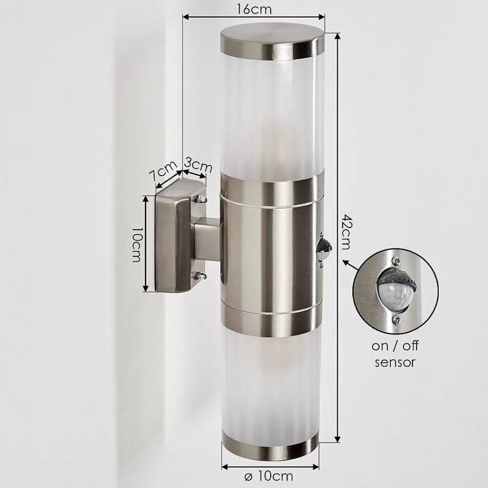 hofstein Applique Murale D'Exterieur Tolsona Acier Inoxydable, 2 Lumieres, Detecteur De Mouvement