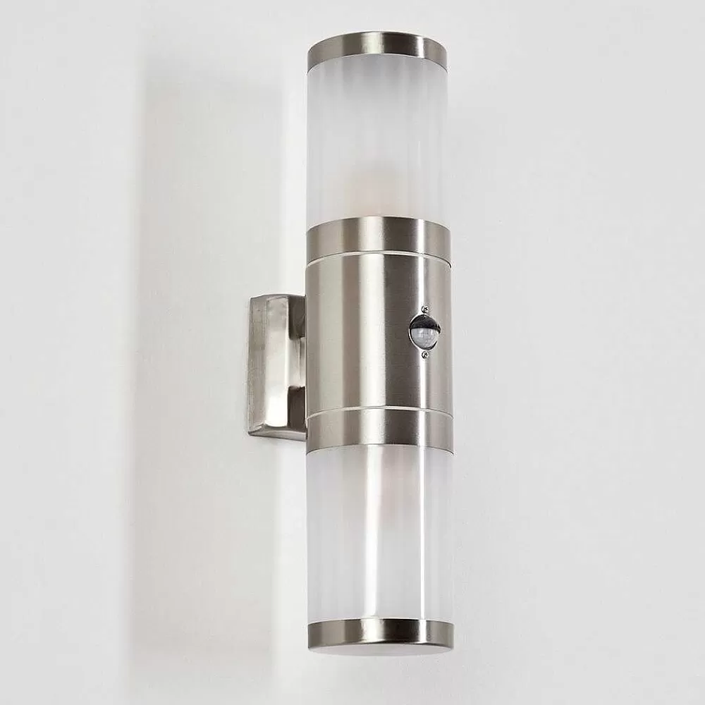hofstein Applique Murale D'Exterieur Tolsona Acier Inoxydable, 2 Lumieres, Detecteur De Mouvement