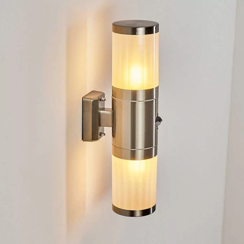 hofstein Applique Murale D'Exterieur Tolsona Acier Inoxydable, 2 Lumieres, Detecteur De Mouvement