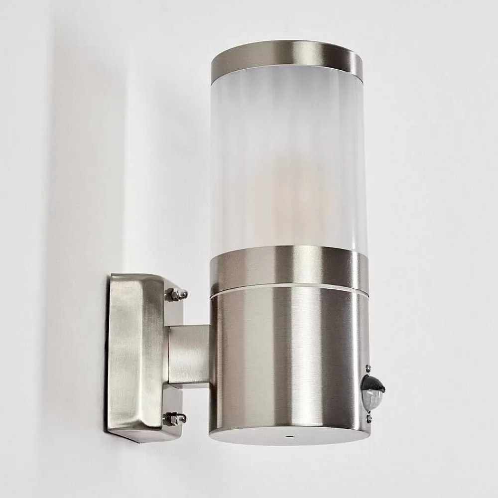hofstein Applique Murale D'Exterieur Tolsona Nickel Mat, 1 Lumiere, Detecteur De Mouvement