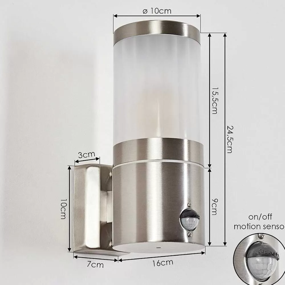 hofstein Applique Murale D'Exterieur Tolsona Nickel Mat, 1 Lumiere, Detecteur De Mouvement