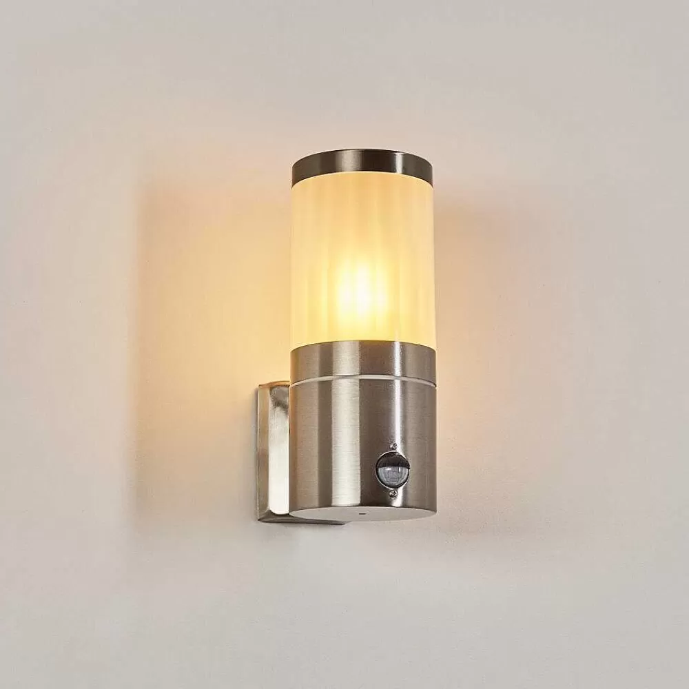 hofstein Applique Murale D'Exterieur Tolsona Nickel Mat, 1 Lumiere, Detecteur De Mouvement