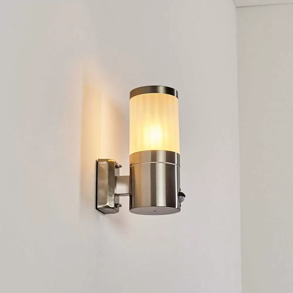 hofstein Applique Murale D'Exterieur Tolsona Nickel Mat, 1 Lumiere, Detecteur De Mouvement