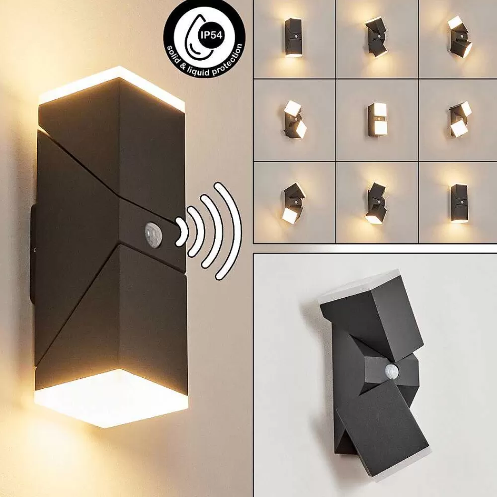 hofstein Applique Murale D'Exterieur Toogong Led Anthracite, 2 Lumieres, Detecteur De Mouvement