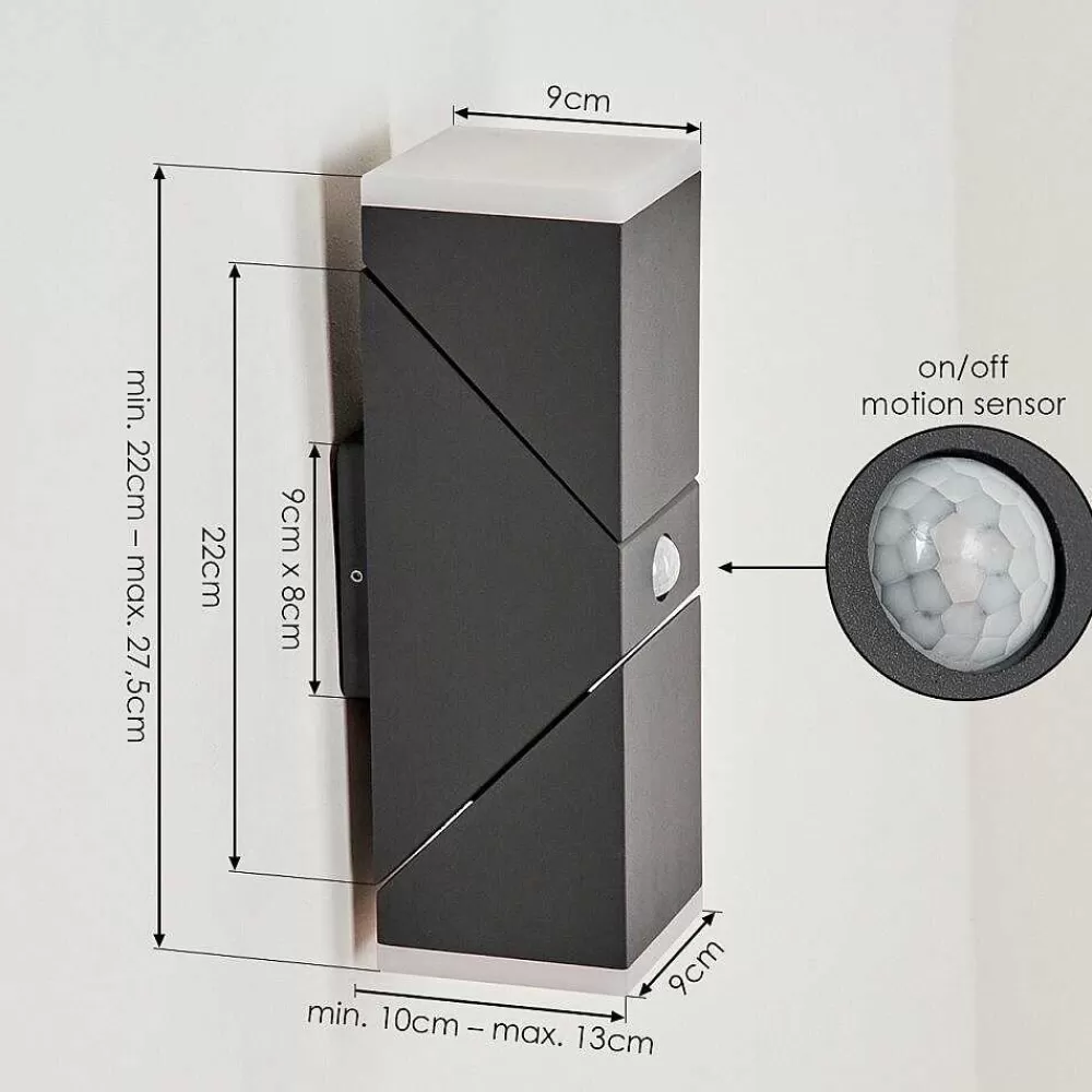 hofstein Applique Murale D'Exterieur Toogong Led Anthracite, 2 Lumieres, Detecteur De Mouvement