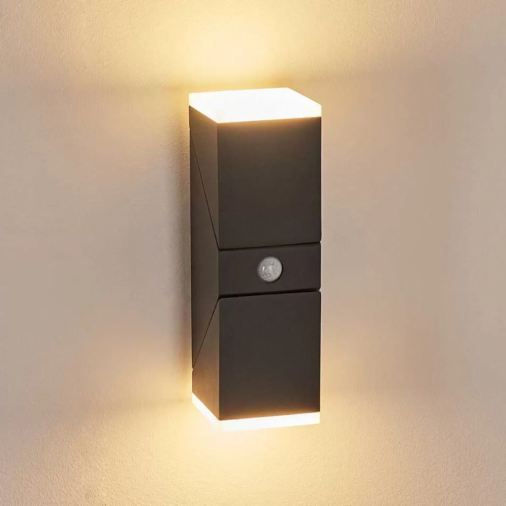 hofstein Applique Murale D'Exterieur Toogong Led Anthracite, 2 Lumieres, Detecteur De Mouvement