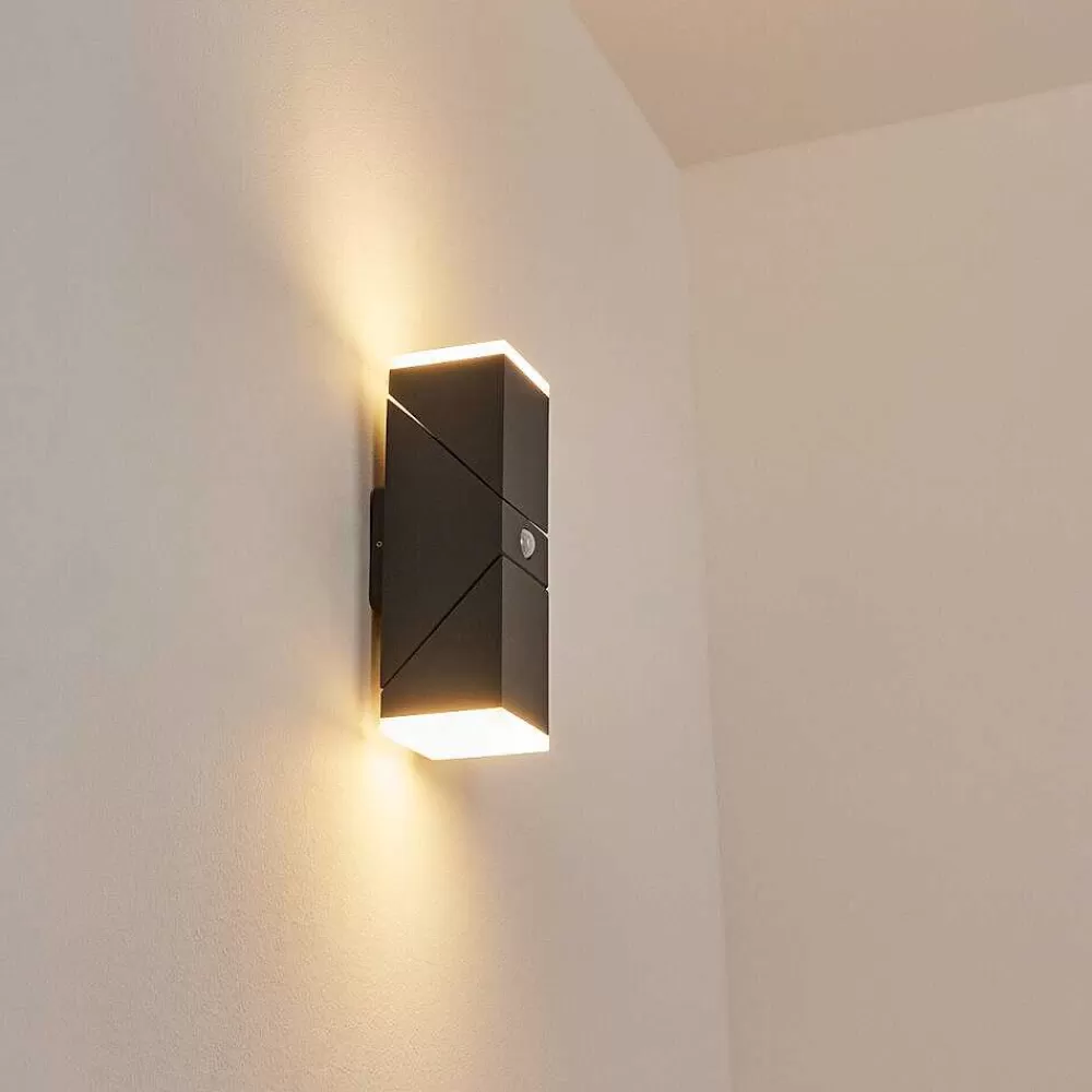 hofstein Applique Murale D'Exterieur Toogong Led Anthracite, 2 Lumieres, Detecteur De Mouvement