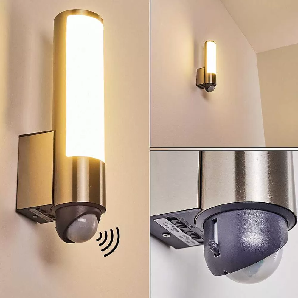 hofstein Applique Murale D'Exterieur Vason Led Acier Inoxydable, 1 Lumiere, Detecteur De Mouvement