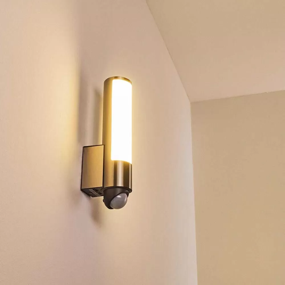 hofstein Applique Murale D'Exterieur Vason Led Acier Inoxydable, 1 Lumiere, Detecteur De Mouvement