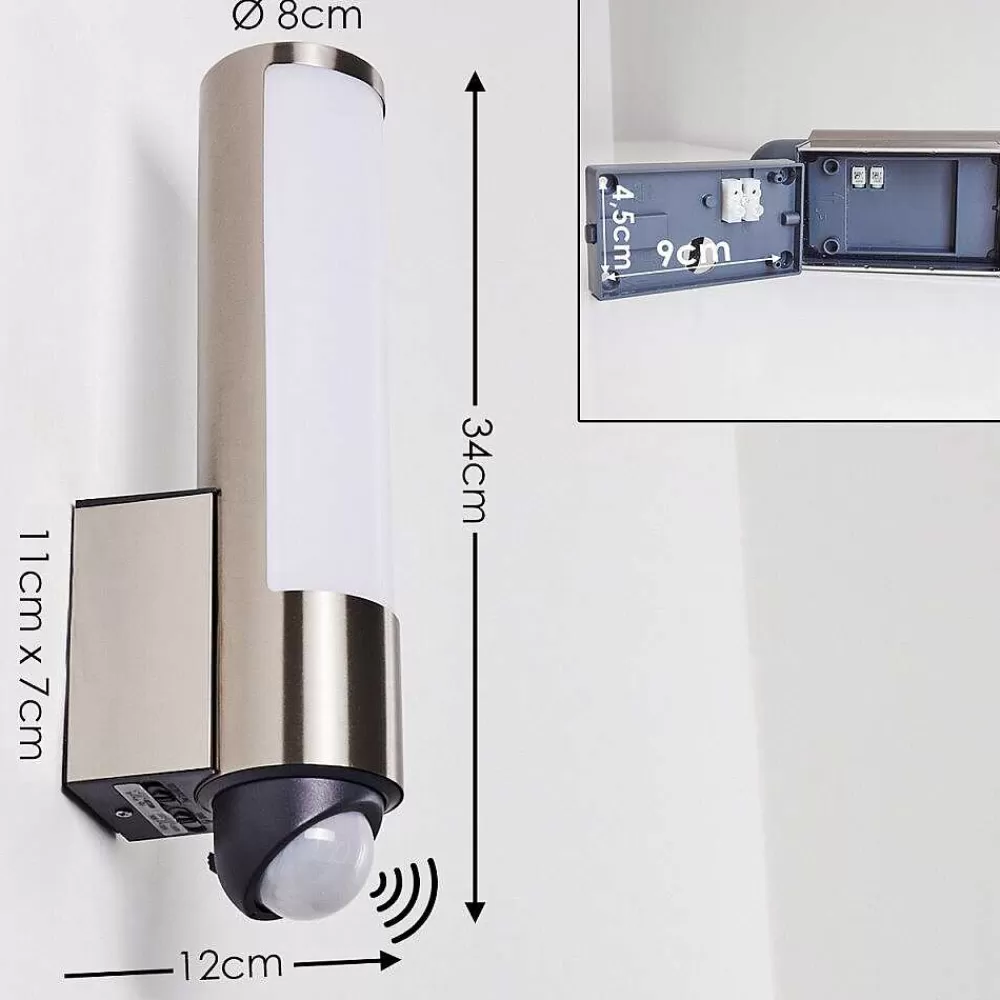 hofstein Applique Murale D'Exterieur Vason Led Acier Inoxydable, 1 Lumiere, Detecteur De Mouvement