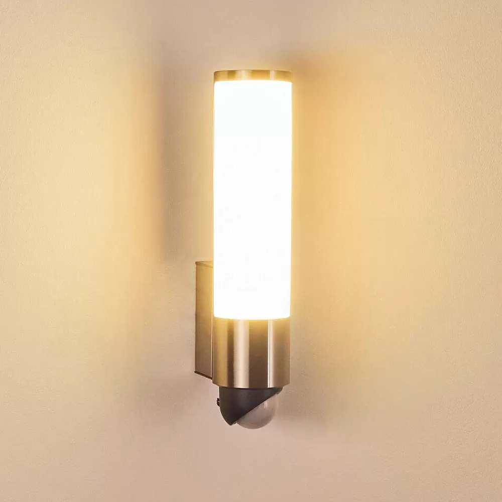 hofstein Applique Murale D'Exterieur Vason Led Acier Inoxydable, 1 Lumiere, Detecteur De Mouvement