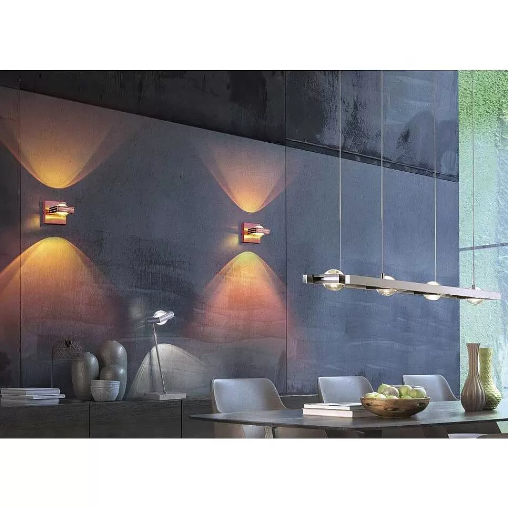 Paul Neuhaus Q-Serie Applique Murale Paul Neuhaus Q-Fisheye Led Acier Inoxydable, 2 Lumieres, Telecommandes, Changeur De Couleurs