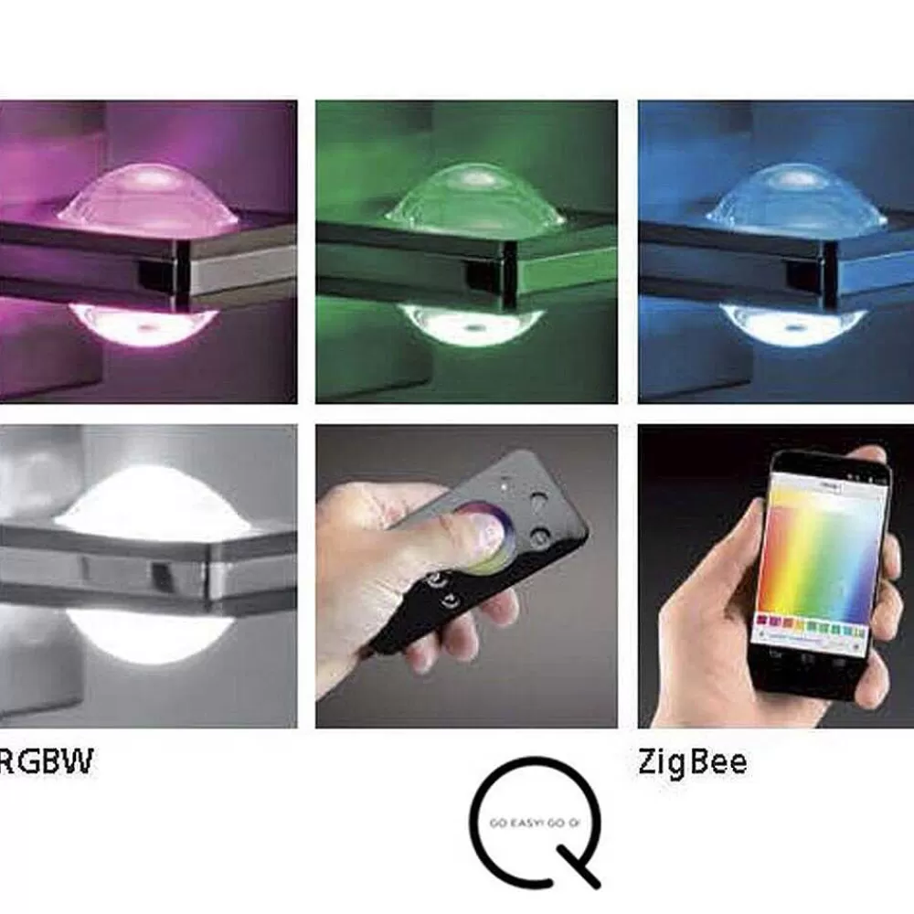 Paul Neuhaus Q-Serie Applique Murale Paul Neuhaus Q-Fisheye Led Acier Inoxydable, 2 Lumieres, Telecommandes, Changeur De Couleurs