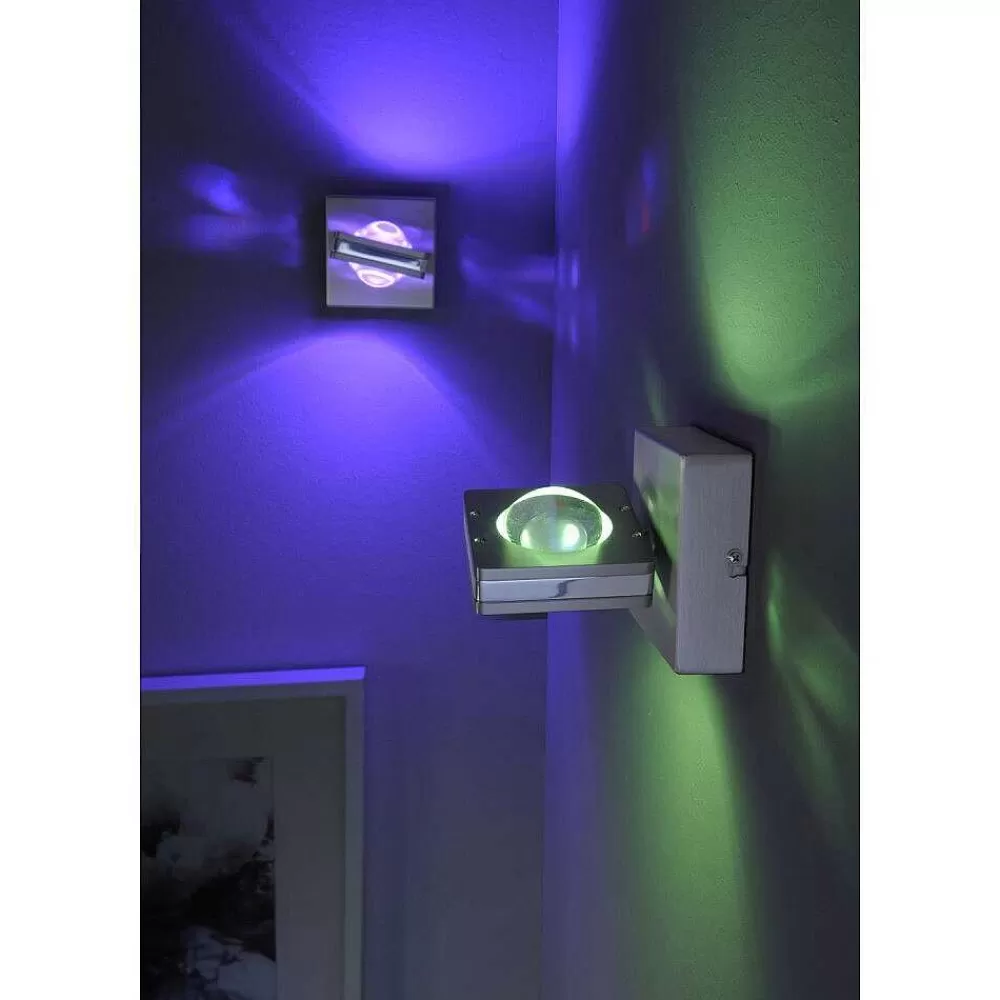 Paul Neuhaus Q-Serie Applique Murale Paul Neuhaus Q-Fisheye Led Acier Inoxydable, 2 Lumieres, Telecommandes, Changeur De Couleurs
