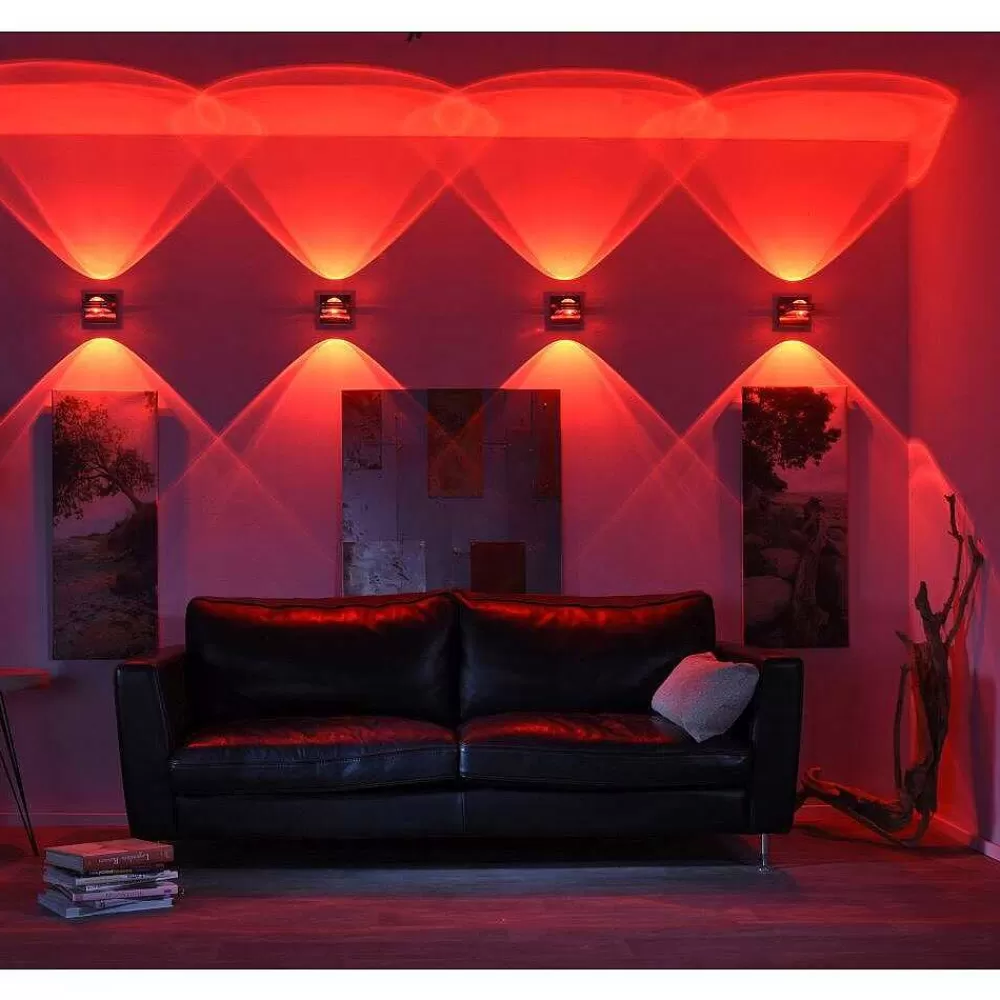 Paul Neuhaus Q-Serie Applique Murale Paul Neuhaus Q-Fisheye Led Acier Inoxydable, 2 Lumieres, Telecommandes, Changeur De Couleurs
