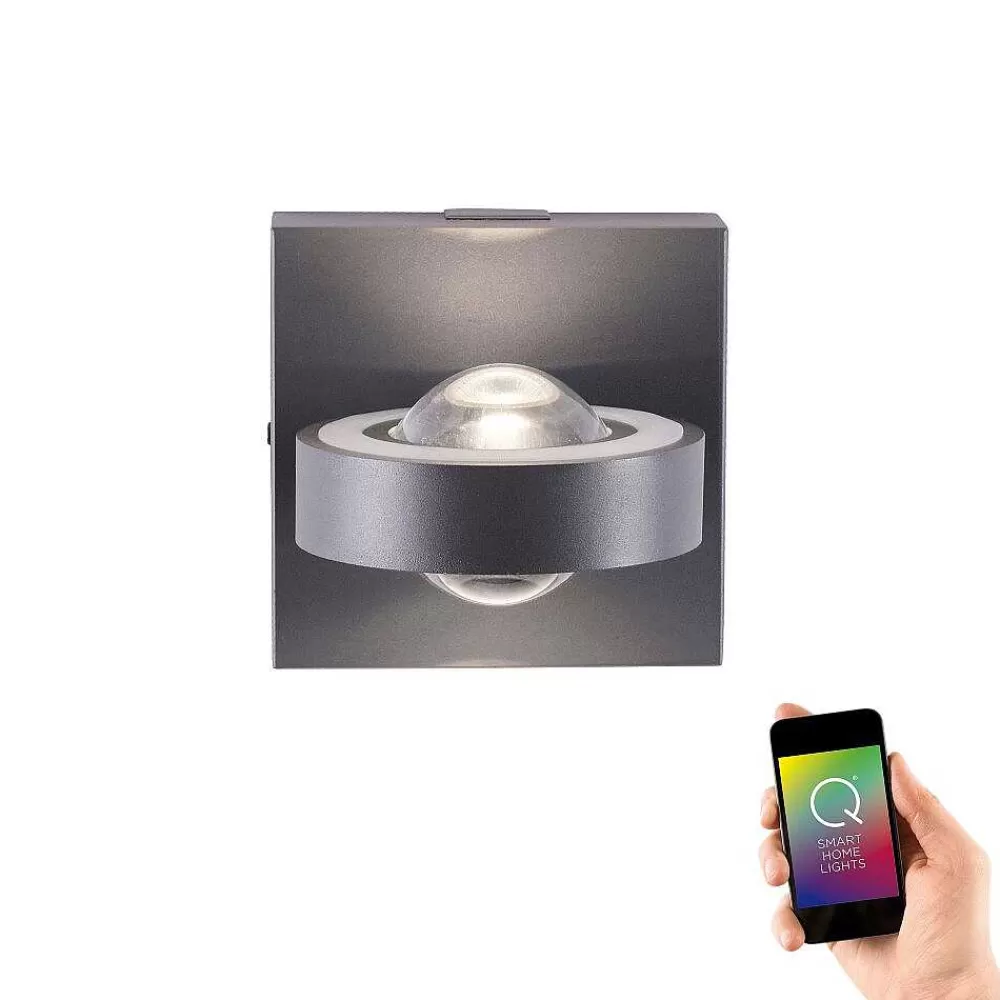 Paul Neuhaus Q-Serie Applique Murale Paul Neuhaus Q-Mia Led Anthracite, 2 Lumieres, Telecommandes